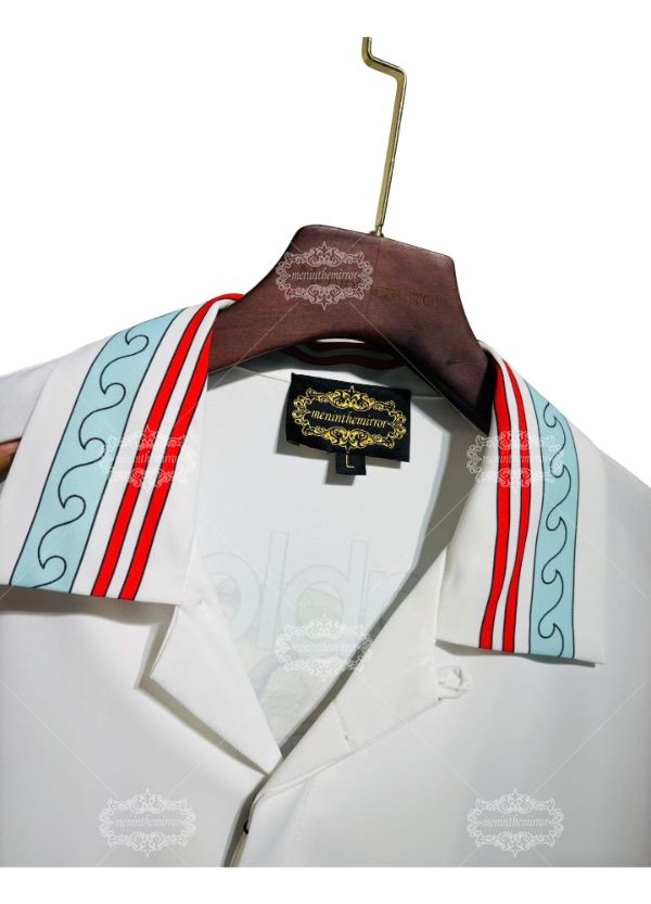 เสื้อเชิ้ตแขนยาวลายคลื่นชายฝั่ง | ย้อนยุค รีสอร์ท ไวท์แคชชวล