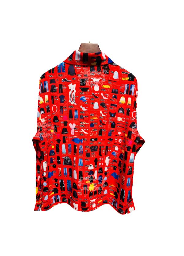 เสื้อเชิ้ตไอคอนผลิตภัณฑ์ป๊อปอาร์ตสีแดง | ปลอกคอเพื่อการพักผ่อน