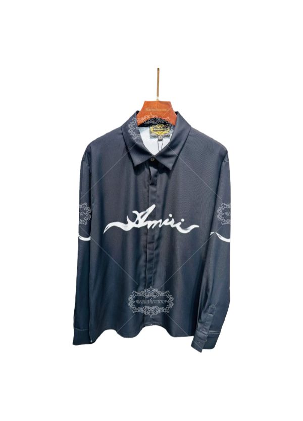 เสื้อเชิ้ตโลโก้ AMIRI Script สีดำ | ปลอกคอเพื่อการพักผ่อน
