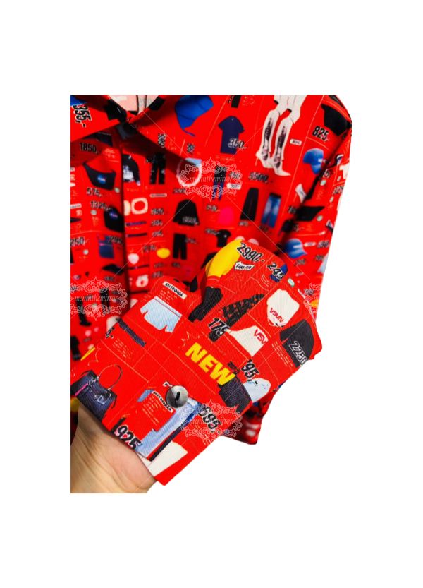เสื้อเชิ้ตไอคอนผลิตภัณฑ์ป๊อปอาร์ตสีแดง | ปลอกคอเพื่อการพักผ่อน