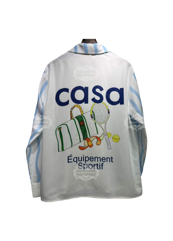 เสื้อเชิ้ตพิมพ์ลายเทนนิสลายคลื่นสีขาวและสีฟ้า | สปอร์ตลักซ์รีสอร์ท ลอง