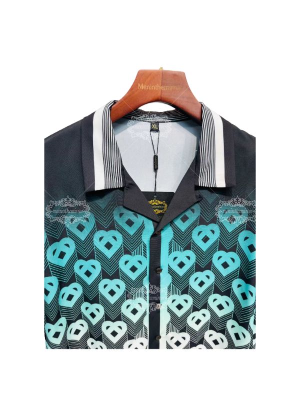 พิมพ์ลายเรขาคณิตไล่ระดับสีหัวใจ | กางเกงขาสั้น Aqua Luxe Streetwear