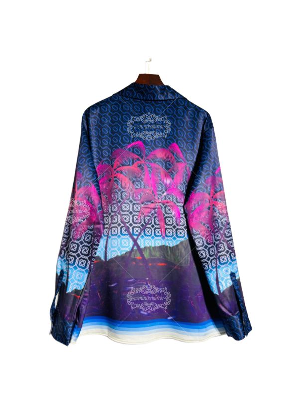 เสื้อเชิ้ตแขนยาวพิมพ์ลายฝ่ามือนีออนสีสันสดใส | เสื้อผ้ารีสอร์ทหรู