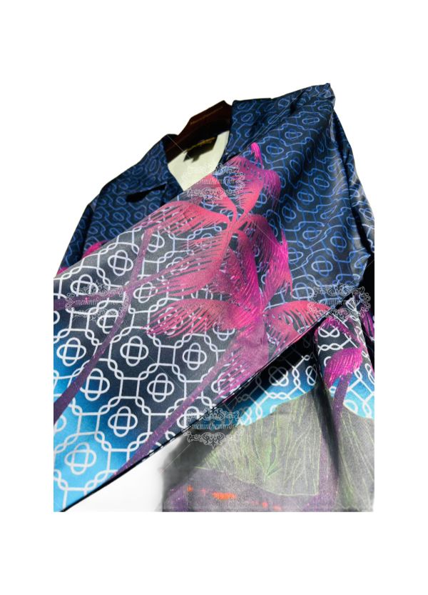 เสื้อเชิ้ตแขนยาวพิมพ์ลายฝ่ามือนีออนสีสันสดใส | เสื้อผ้ารีสอร์ทหรู