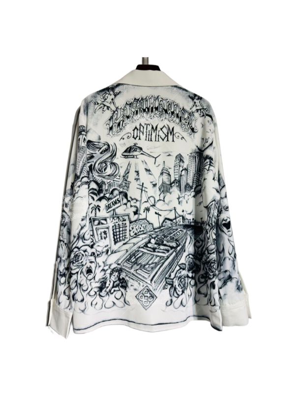 เสื้อเชิ้ตพิมพ์ลาย Tattoo Art Cityscape | กราฟิกเมือง Dark Luxe แบบยาว