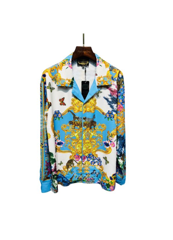 เสื้อเชิ้ตแขนยาวพิมพ์ลาย Safari Baroque สุดหรู | สกายบลู ไวลด์ไลฟ์ ลักซ์