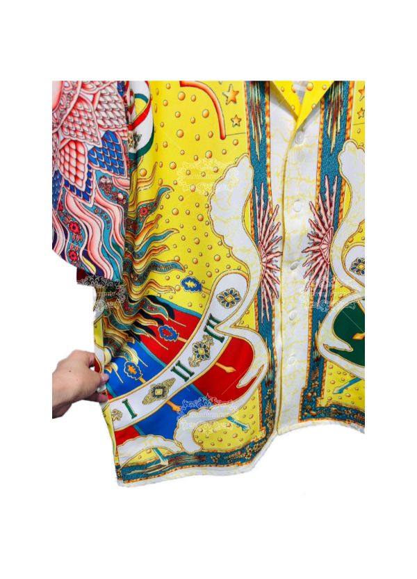 Vibrant Sun God & Sundial Print Shirt | กางเกงขาสั้น Luxe Yellow Baroque