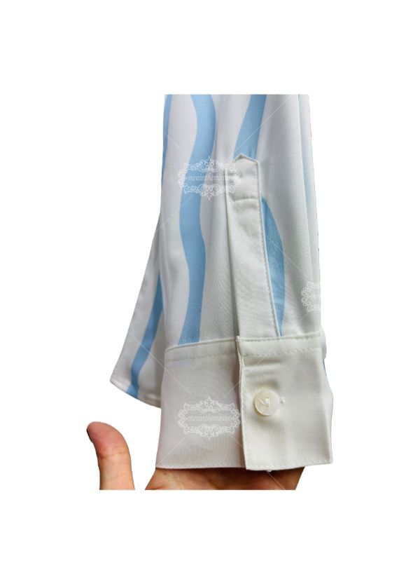 เสื้อเชิ้ตพิมพ์ลายเทนนิสลายคลื่นสีขาวและสีฟ้า | สปอร์ตลักซ์รีสอร์ท ลอง