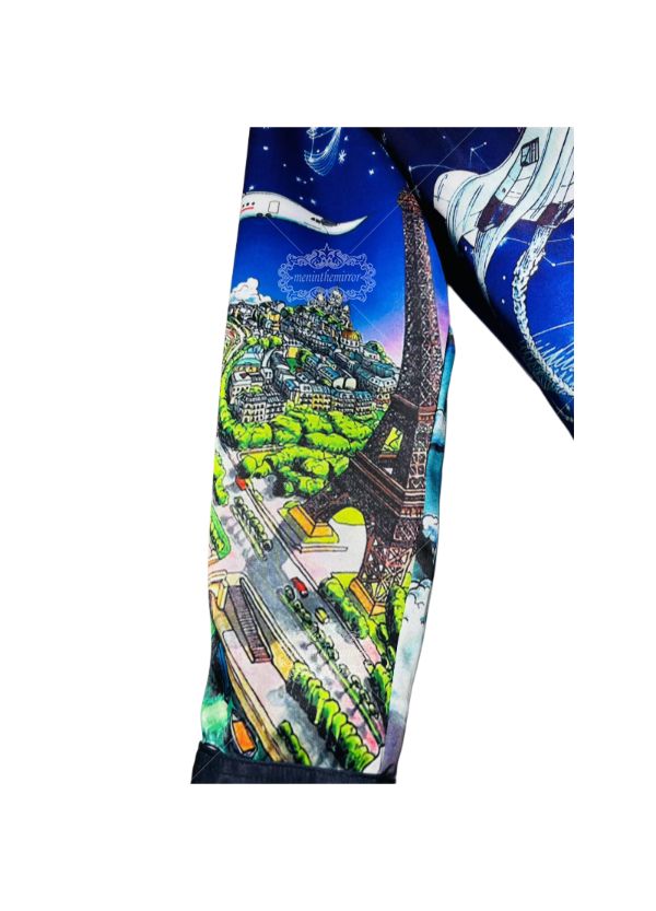 เสื้อเชิ้ตพิมพ์ลาย Cityscape ระดับโลกสุดหรู | ศิลปะการเดินทางผ้าไหมซาตินแบบยาว