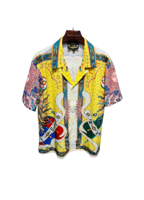 Vibrant Sun God & Sundial Print Shirt | กางเกงขาสั้น Luxe Yellow Baroque