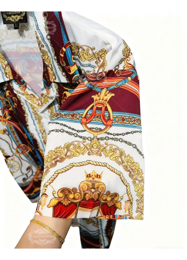 เสื้อเชิ้ตแขนสั้นพิมพ์ลายผ้าพันคอ Regal Carriage | Silky Heritage หรูหรา