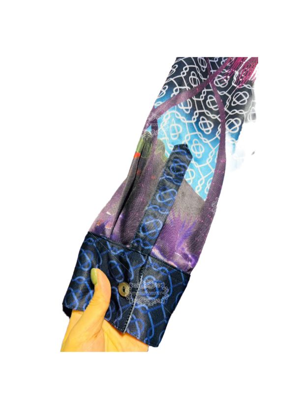 เสื้อเชิ้ตแขนยาวพิมพ์ลายฝ่ามือนีออนสีสันสดใส | เสื้อผ้ารีสอร์ทหรู