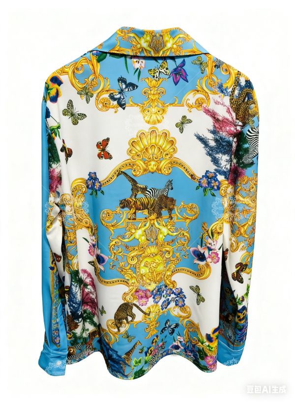 เสื้อเชิ้ตแขนยาวพิมพ์ลาย Safari Baroque สุดหรู | สกายบลู ไวลด์ไลฟ์ ลักซ์