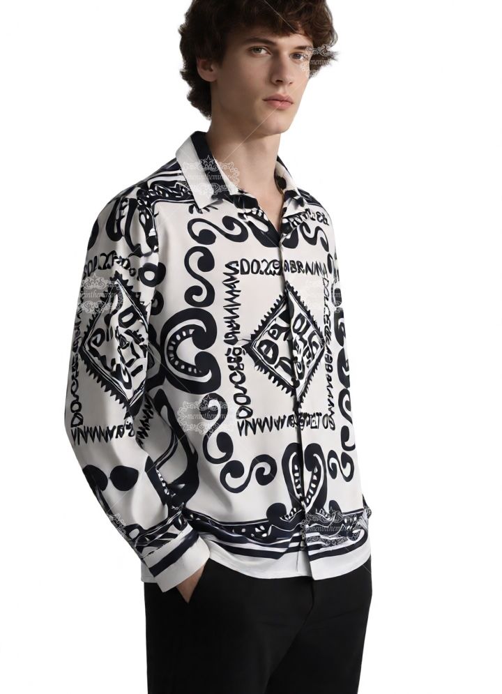 เสื้อเชิ้ตผ้าพันคอโลโก้ซิซิลีขาวดำ | ปลอกคอเพื่อการพักผ่อน