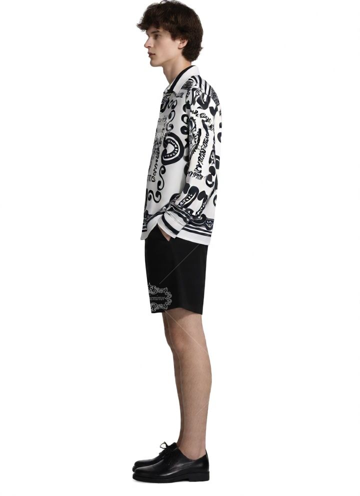 เสื้อเชิ้ตผ้าพันคอโลโก้ซิซิลีขาวดำ | ปลอกคอเพื่อการพักผ่อน