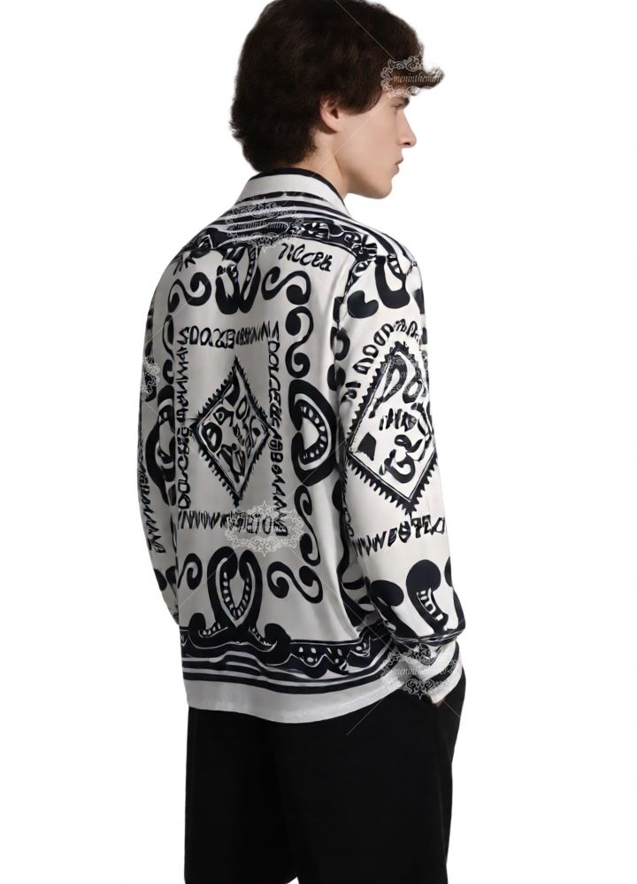 เสื้อเชิ้ตผ้าพันคอโลโก้ซิซิลีขาวดำ | ปลอกคอเพื่อการพักผ่อน
