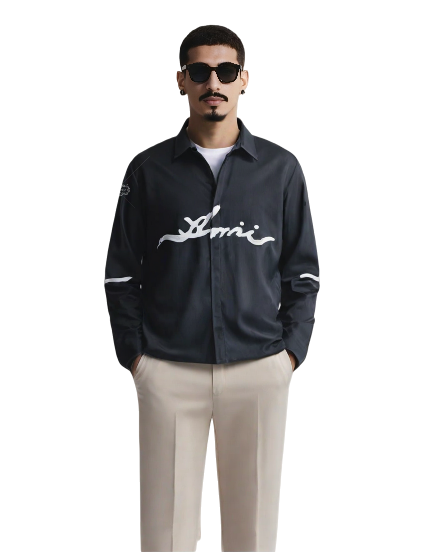 เสื้อเชิ้ตโลโก้ AMIRI Script สีดำ | ปลอกคอเพื่อการพักผ่อน
