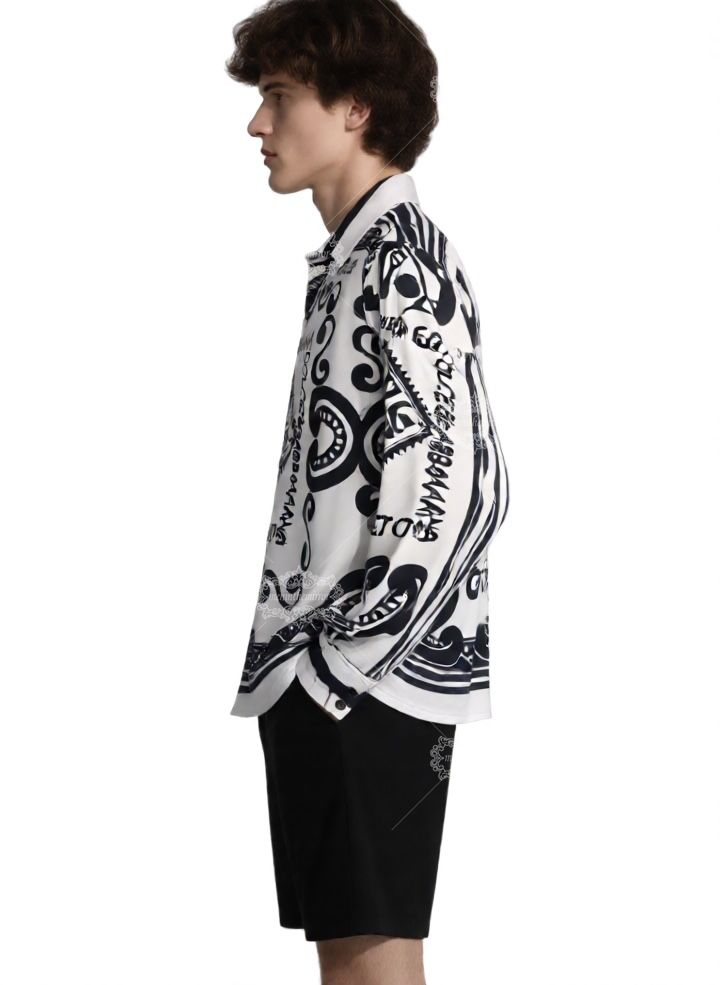 เสื้อเชิ้ตผ้าพันคอโลโก้ซิซิลีขาวดำ | ปลอกคอเพื่อการพักผ่อน