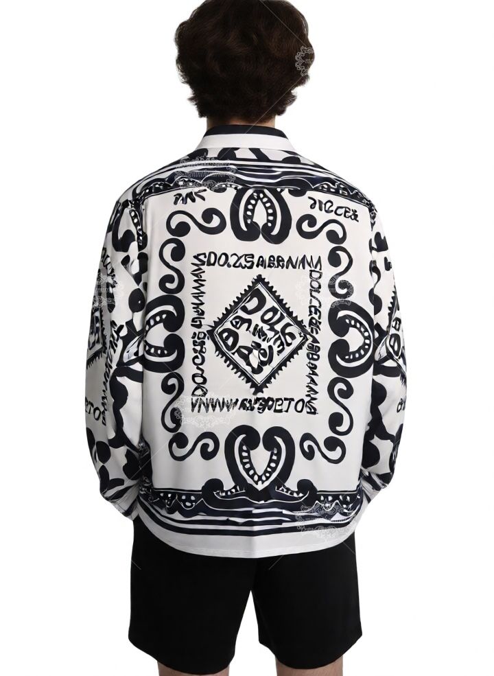 เสื้อเชิ้ตผ้าพันคอโลโก้ซิซิลีขาวดำ | ปลอกคอเพื่อการพักผ่อน