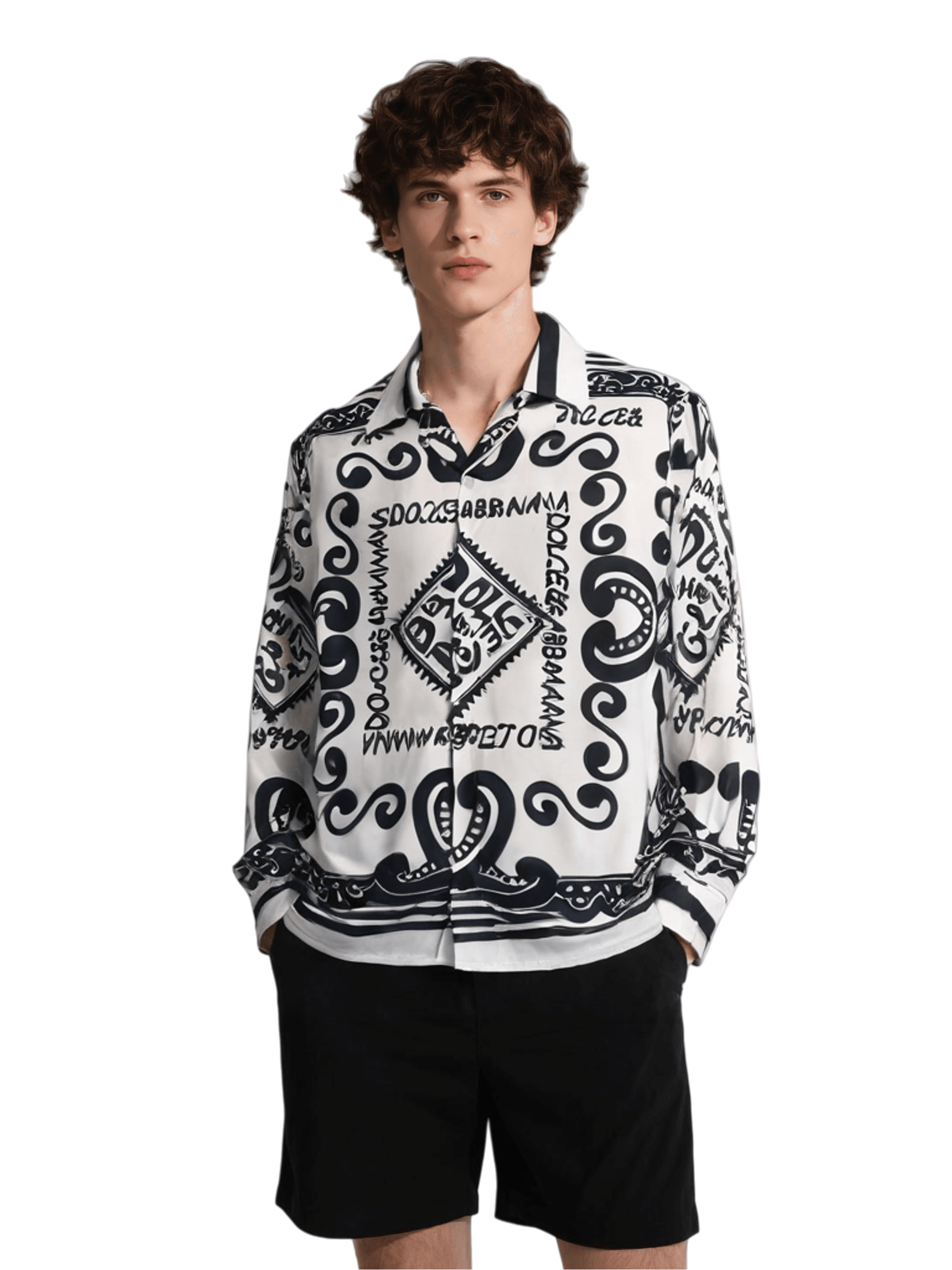 เสื้อเชิ้ตผ้าพันคอโลโก้ซิซิลีขาวดำ | ปลอกคอเพื่อการพักผ่อน