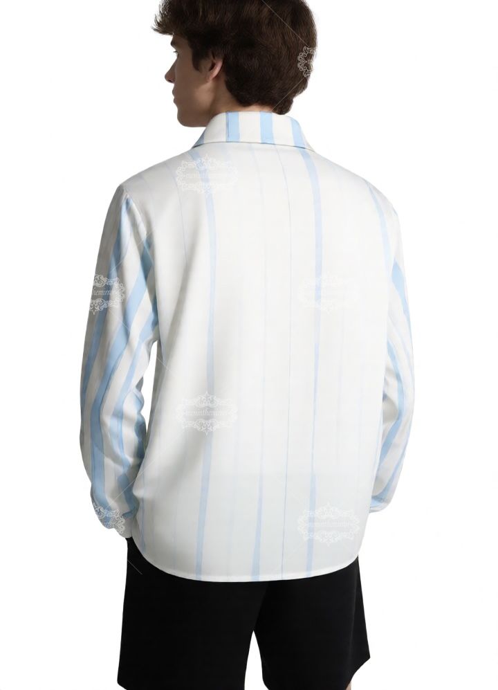 เสื้อเชิ้ตพิมพ์ลายเทนนิสลายคลื่นสีขาวและสีฟ้า | สปอร์ตลักซ์รีสอร์ท ลอง