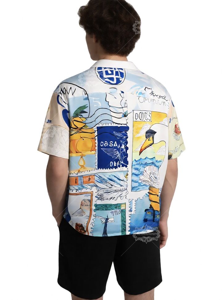 เสื้อเชิ้ตพิมพ์ลายเรขาคณิตสีฟ้าน้ำทะเลที่มีชีวิตชีวา | สตรีทแวร์หรูหราที่มีคอนทราสต์สูง