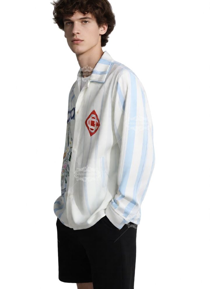 เสื้อเชิ้ตพิมพ์ลายเทนนิสลายคลื่นสีขาวและสีฟ้า | สปอร์ตลักซ์รีสอร์ท ลอง