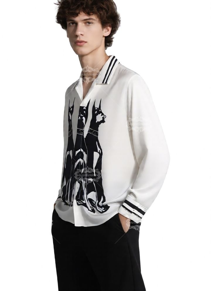 Premium Resort-Fit Doberman Print | กางเกงขายาวผู้ชาย Silky Blend