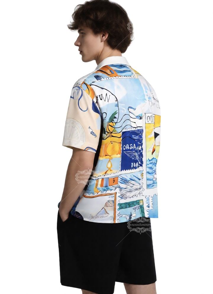 เสื้อเชิ้ตพิมพ์ลายเรขาคณิตสีฟ้าน้ำทะเลที่มีชีวิตชีวา | สตรีทแวร์หรูหราที่มีคอนทราสต์สูง