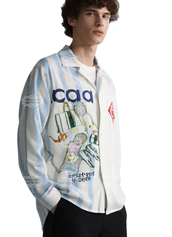 เสื้อเชิ้ตพิมพ์ลายเทนนิสลายคลื่นสีขาวและสีฟ้า | สปอร์ตลักซ์รีสอร์ท ลอง