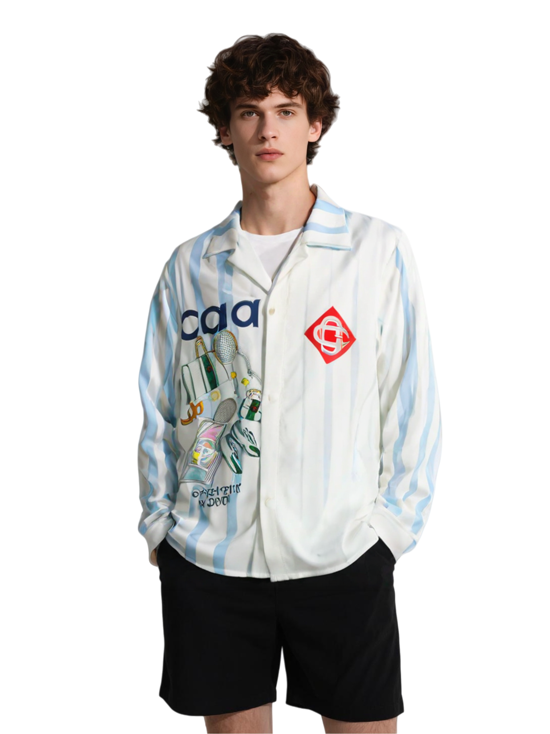 เสื้อเชิ้ตพิมพ์ลายเทนนิสลายคลื่นสีขาวและสีฟ้า | สปอร์ตลักซ์รีสอร์ท ลอง
