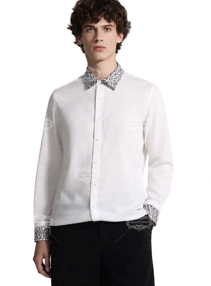 เสื้อเชิ้ตตัดแต่งอักษรย่อสีขาว | ปลอกคอเพื่อการพักผ่อน