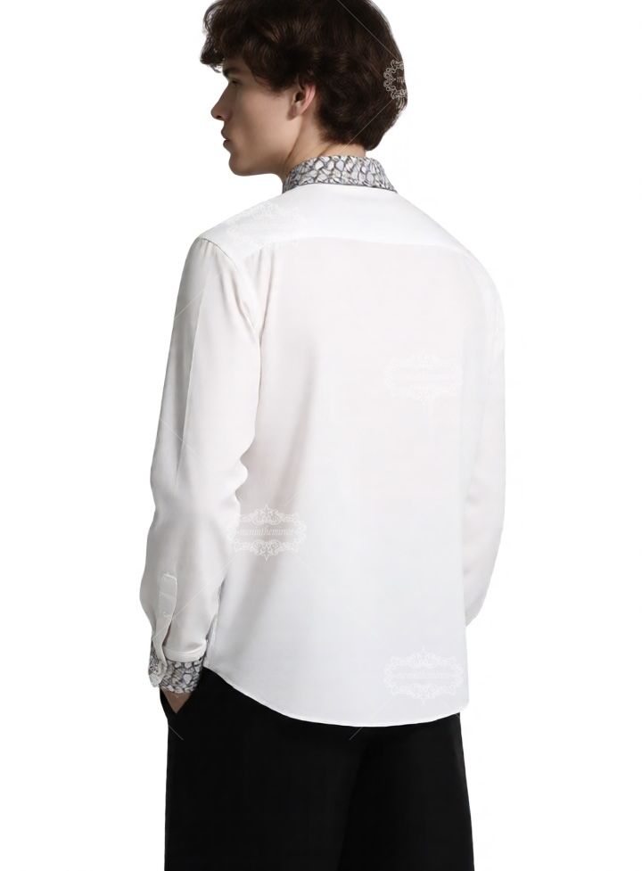 เสื้อเชิ้ตตัดแต่งอักษรย่อสีขาว | ปลอกคอเพื่อการพักผ่อน