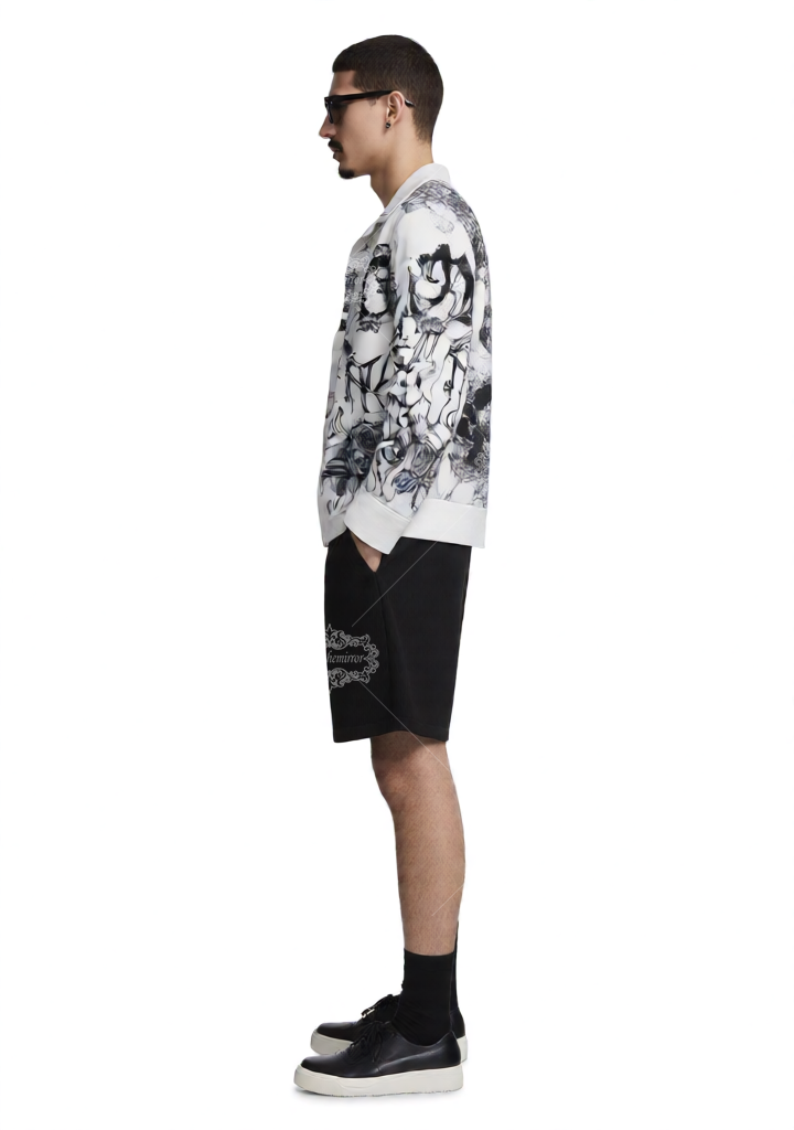 เสื้อเชิ้ตพิมพ์ลาย Tattoo Art Cityscape | กราฟิกเมือง Dark Luxe แบบยาว