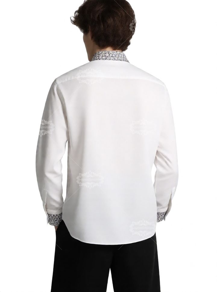 เสื้อเชิ้ตตัดแต่งอักษรย่อสีขาว | ปลอกคอเพื่อการพักผ่อน
