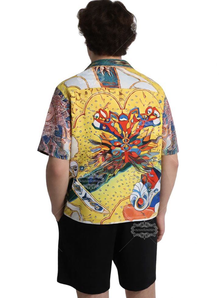 Vibrant Sun God & Sundial Print Shirt | กางเกงขาสั้น Luxe Yellow Baroque