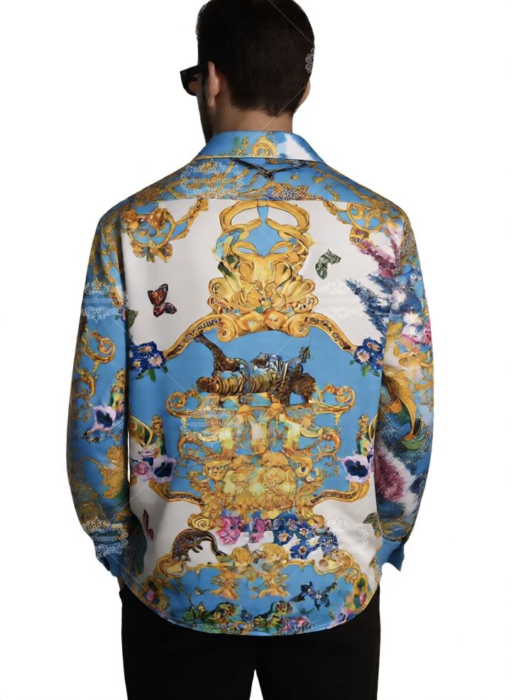 เสื้อเชิ้ตแขนยาวพิมพ์ลาย Safari Baroque สุดหรู | สกายบลู ไวลด์ไลฟ์ ลักซ์