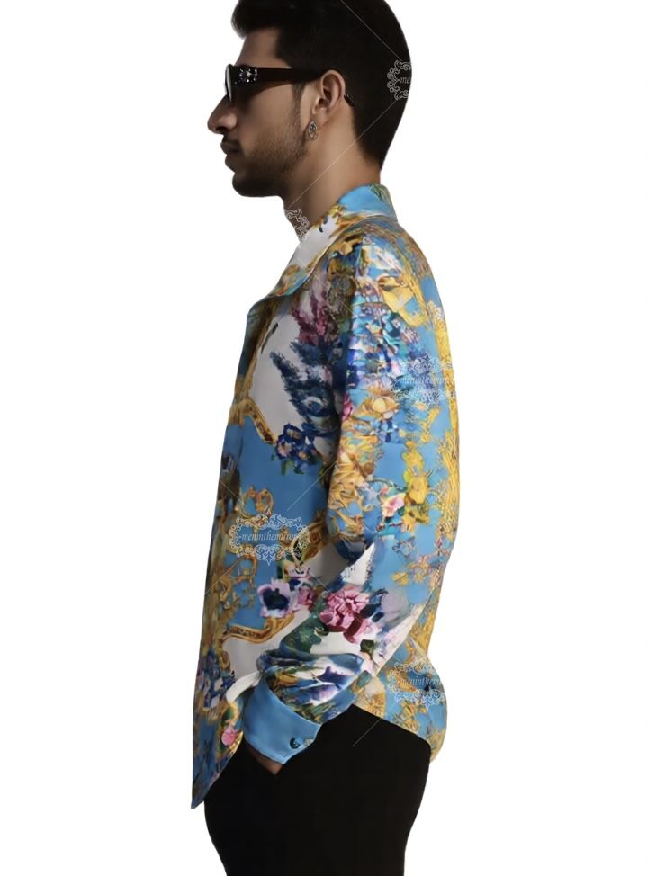 เสื้อเชิ้ตแขนยาวพิมพ์ลาย Safari Baroque สุดหรู | สกายบลู ไวลด์ไลฟ์ ลักซ์