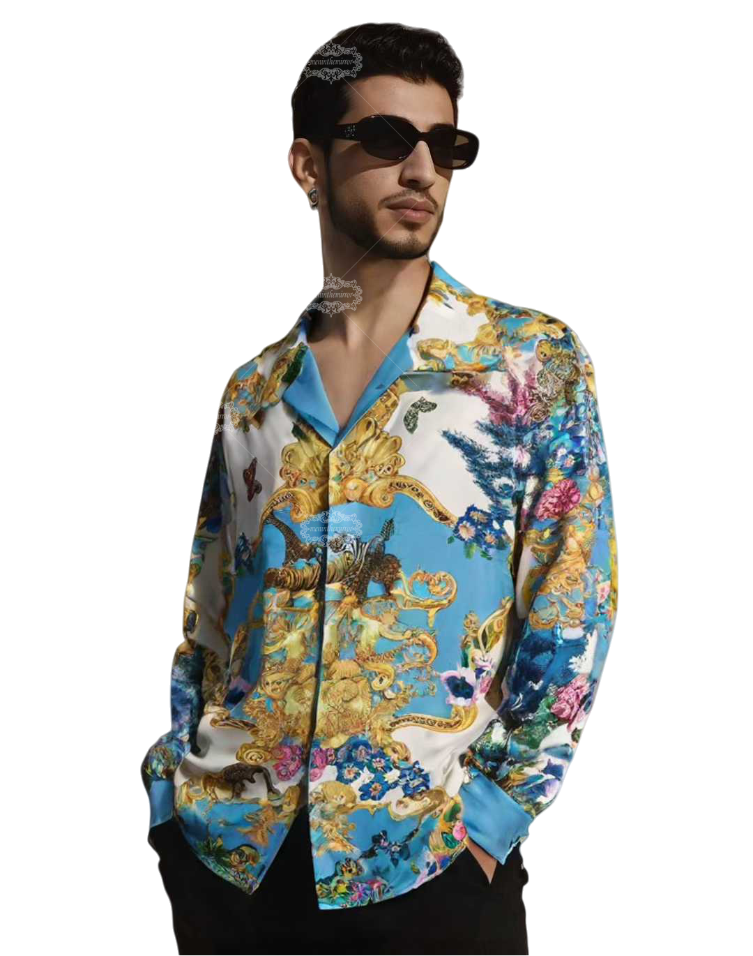 เสื้อเชิ้ตแขนยาวพิมพ์ลาย Safari Baroque สุดหรู | สกายบลู ไวลด์ไลฟ์ ลักซ์