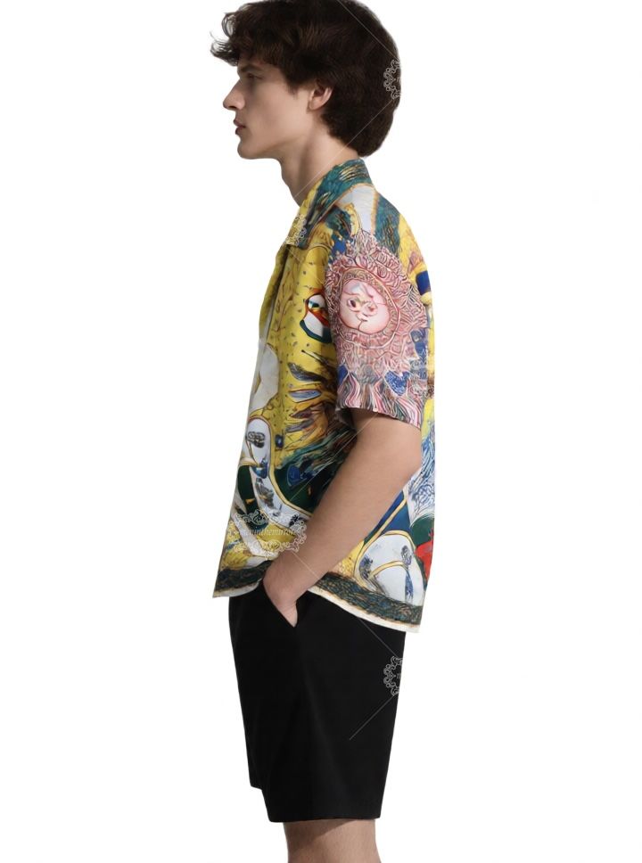 Vibrant Sun God & Sundial Print Shirt | กางเกงขาสั้น Luxe Yellow Baroque